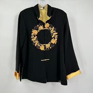 Cassure Womens Jacket Size M Embroidered Asian Inspired‎ Satin Trim Vintage